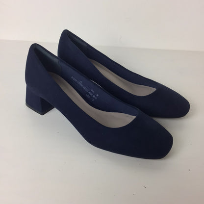 BNWT M&S Navy Blue Suedette Block Heels Wide Fit Size 5 UK