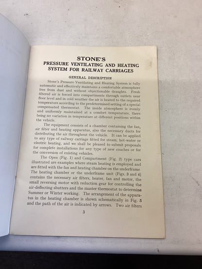 Stone's Pressure Ventilating & Heating System for Railway Carriages General Description & Maintenance