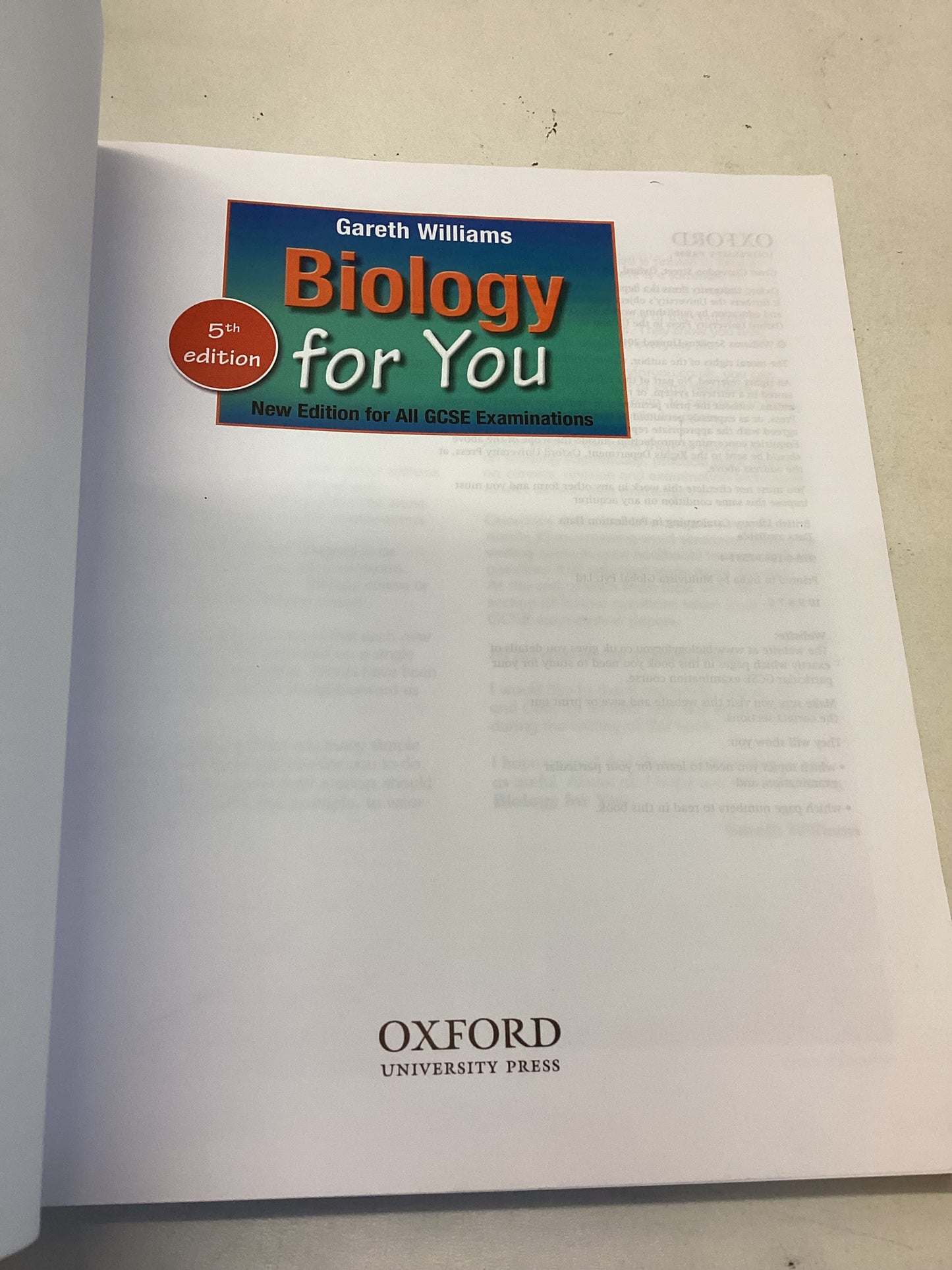 Biology For you 5th Edition New Edition for All GCSE Examinations Gareth Williams