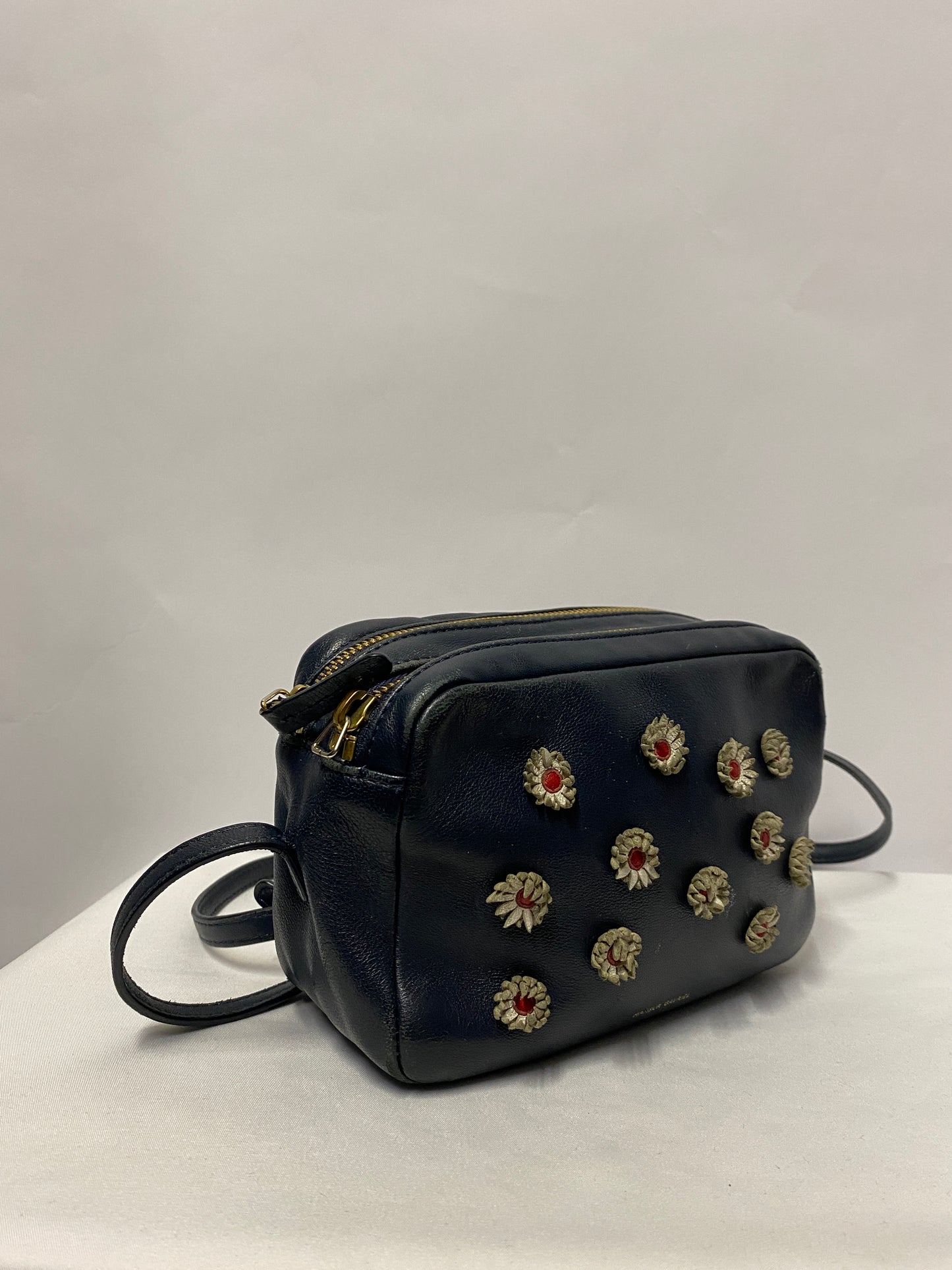 Mansur Gavriel Blue Lambskin Floral Double Zip Crossbody Bag