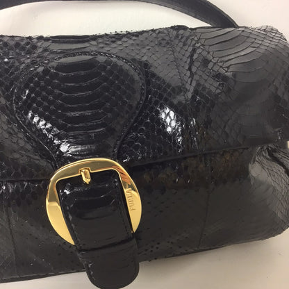 Furla Black Buckle Leather Lizard Print Bag/Purse w/Dust Bag