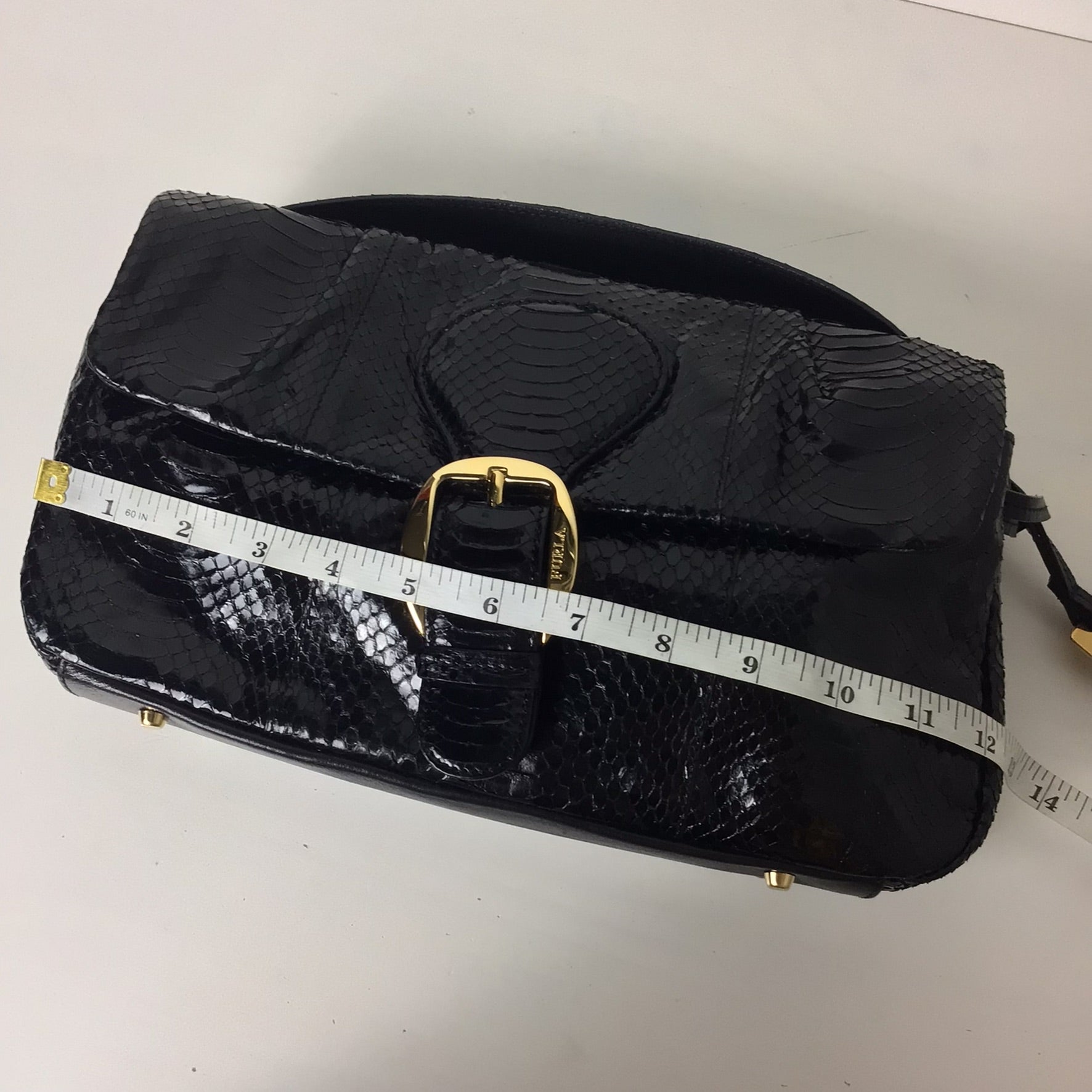 Furla Black Buckle Leather Lizard Print Bag Purse w Dust Bag Shop for Shelter