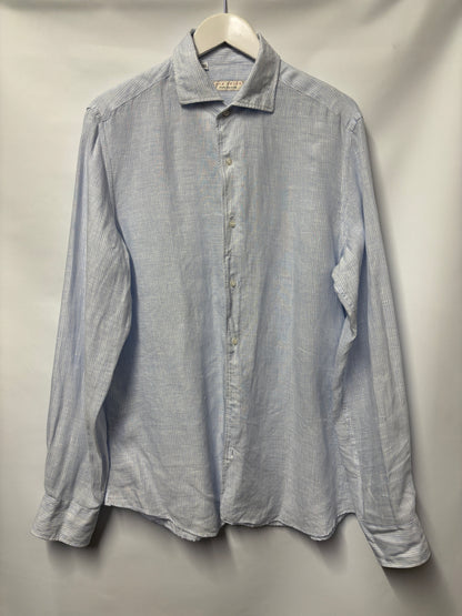 Luca Faloni Light Blue and white Linen Pin Stripe Shirt 42