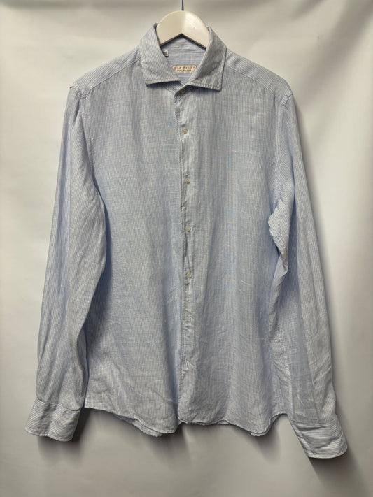 Luca Faloni Light Blue and white Linen Pin Stripe Shirt 42