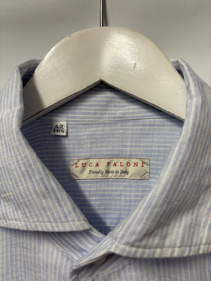 Luca Faloni Light Blue and white Linen Pin Stripe Shirt 42