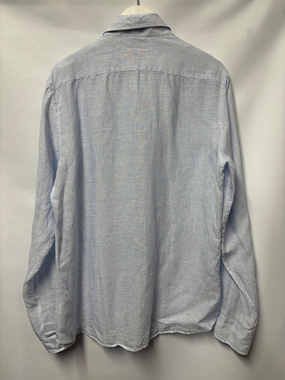 Luca Faloni Light Blue and white Linen Pin Stripe Shirt 42