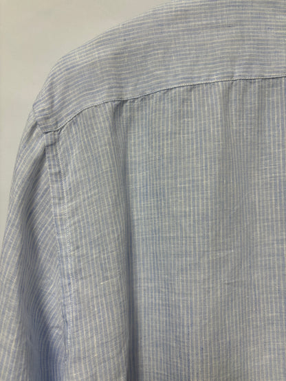 Luca Faloni Light Blue and white Linen Pin Stripe Shirt 42