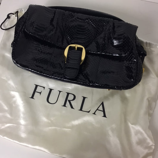 Furla Black Buckle Leather Lizard Print Bag/Purse w/Dust Bag