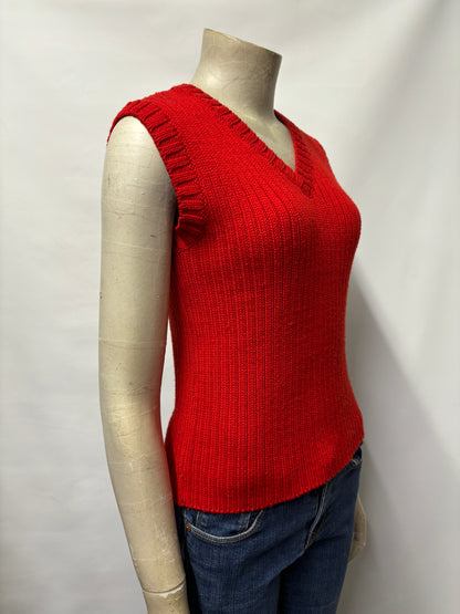 Agnes B Lolita Red Ribbed Knit Sweater Vest Medium