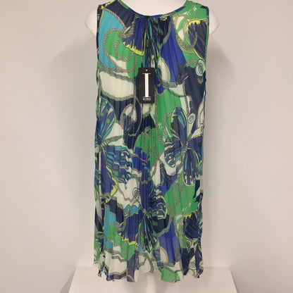 BNWT Izabel London Multi Blue & Green Sleeveless Rouched Printed Tunic Top Size 12