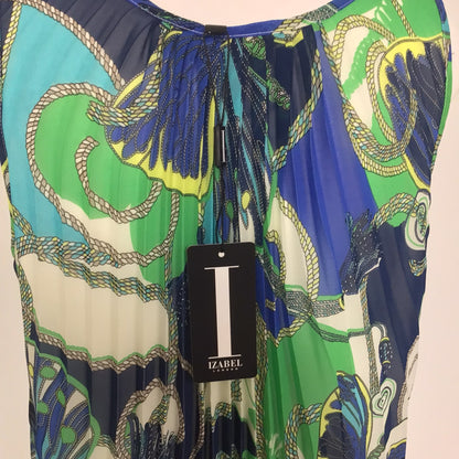 BNWT Izabel London Multi Blue & Green Sleeveless Rouched Printed Tunic Top Size 12