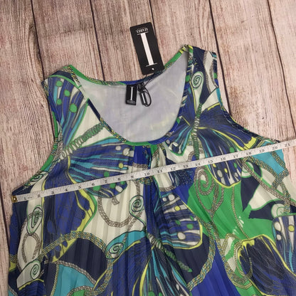 BNWT Izabel London Multi Blue & Green Sleeveless Rouched Printed Tunic Top Size 12