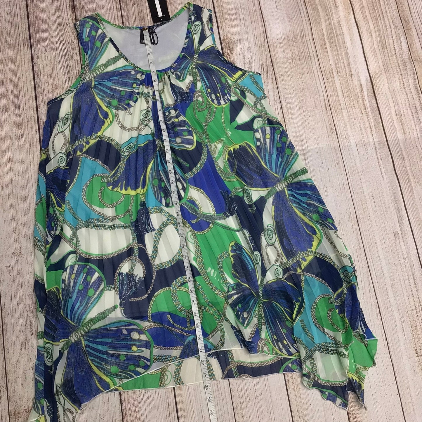 BNWT Izabel London Multi Blue & Green Sleeveless Rouched Printed Tunic Top Size 12