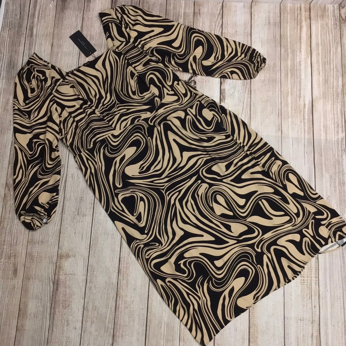 BNWT Live Unlimited Tan Swirl Print Square Neck Wrap Dress RRP £129 Size 24