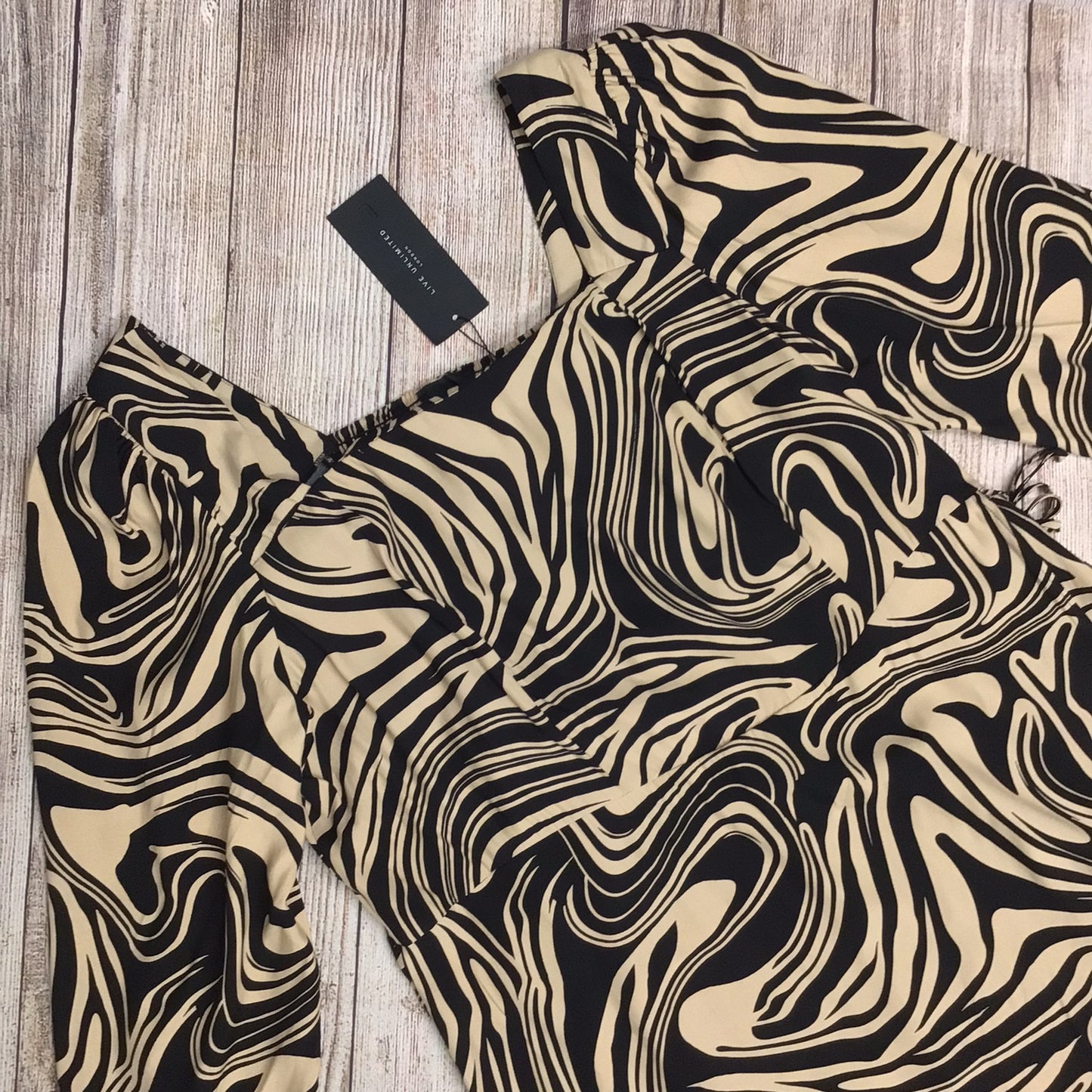 BNWT Live Unlimited Tan Swirl Print Square Neck Wrap Dress RRP £129 Size 24