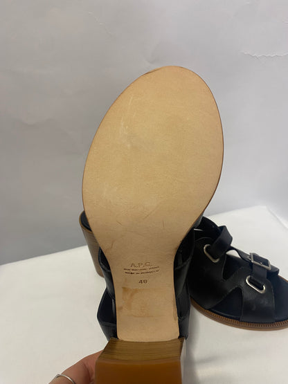 APC Black Leather Elisa Heeled Sandals 7