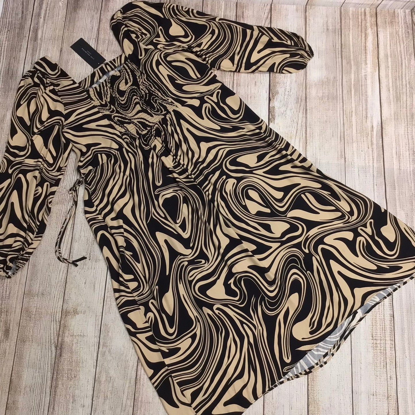 BNWT Live Unlimited Tan Swirl Print Square Neck Wrap Dress RRP £129 Size 24