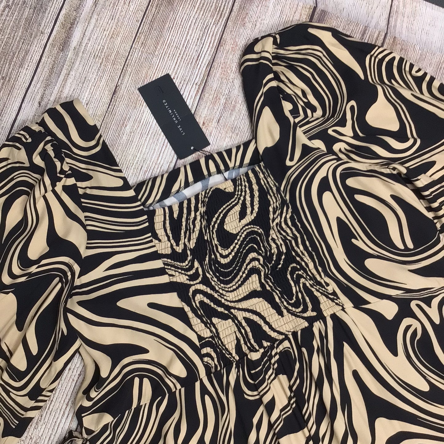 BNWT Live Unlimited Tan Swirl Print Square Neck Wrap Dress RRP £129 Size 24