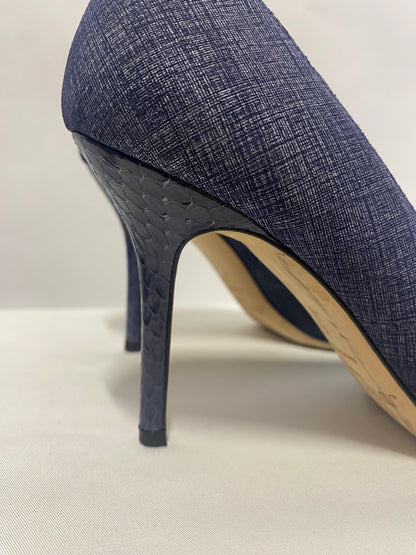 Jimmy Choo Agnes 85 Denim Leather Courts Pumps 37/4 in Box