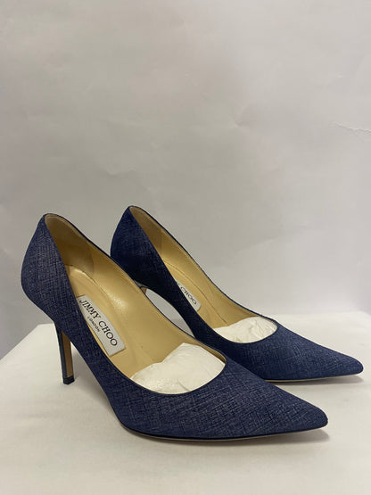 Jimmy Choo Agnes 85 Denim Leather Courts Pumps 37/4 in Box