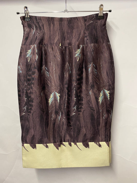 Tracy Reese Purple Feather Print Pencil Skirt US 6/UK 10