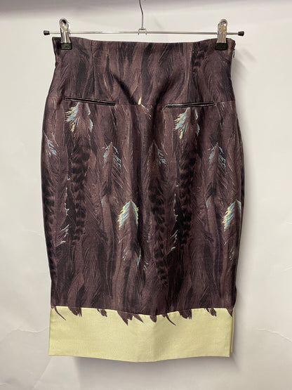 Tracy Reese Purple Feather Print Pencil Skirt US 6/UK 10