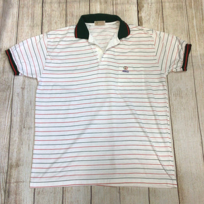 Vintage Gucci White Red Green Striped Cotton Polo Shirt Size Ch46 (approx.)