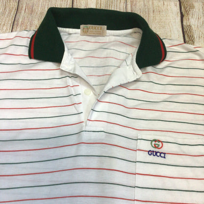 Vintage Gucci White Red Green Striped Cotton Polo Shirt Size Ch46 (approx.)