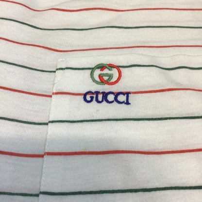 Vintage Gucci White Red Green Striped Cotton Polo Shirt Size Ch46 (approx.)