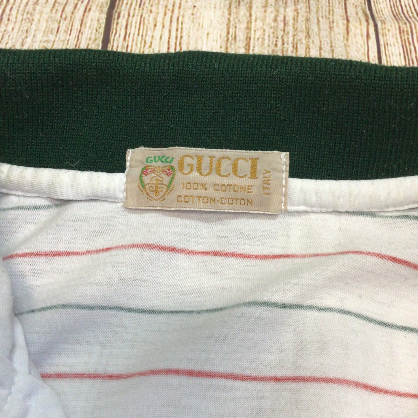 Vintage Gucci White Red Green Striped Cotton Polo Shirt Size Ch46 (approx.)