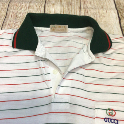 Vintage Gucci White Red Green Striped Cotton Polo Shirt Size Ch46 (approx.)
