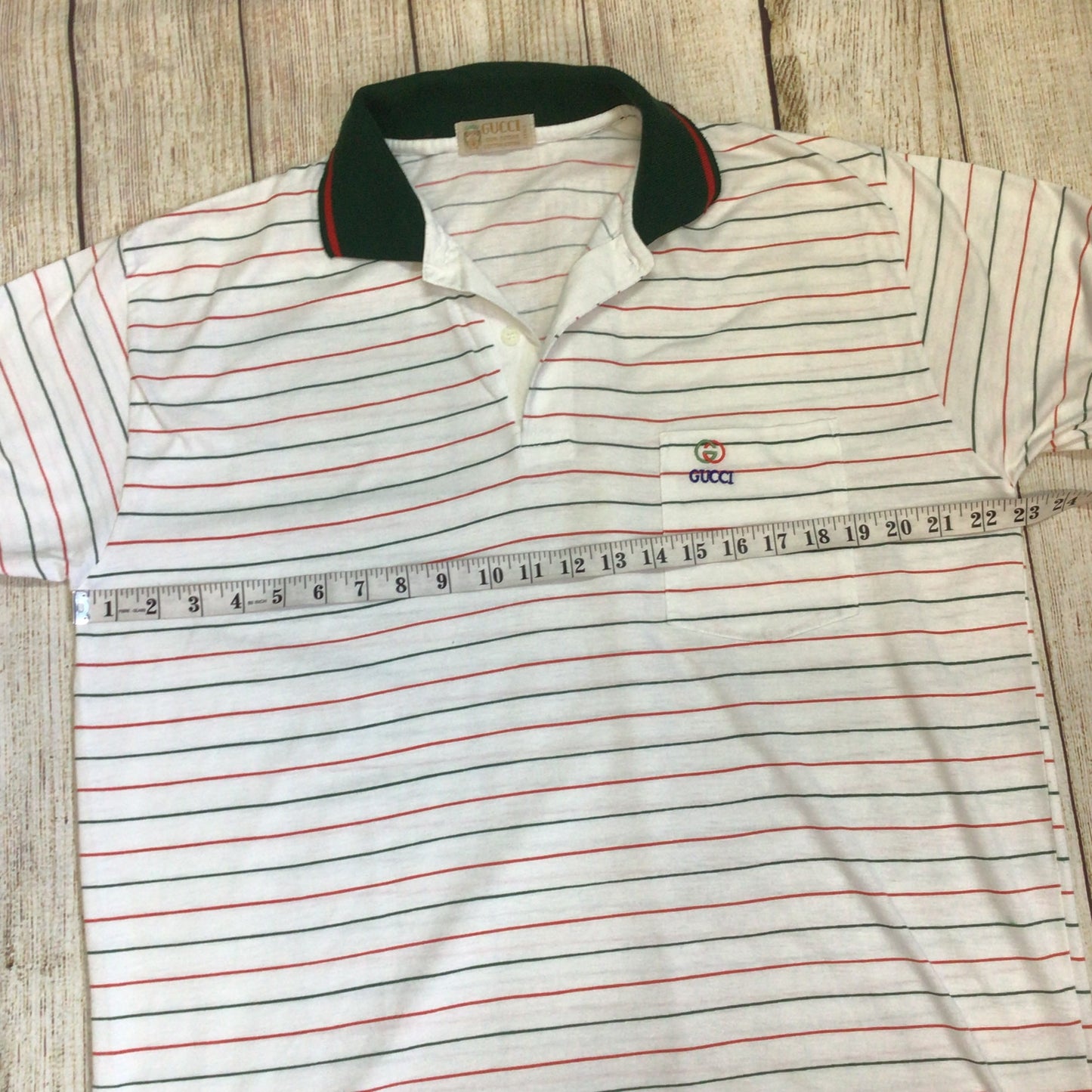 Vintage Gucci White Red Green Striped Cotton Polo Shirt Size Ch46 (approx.)