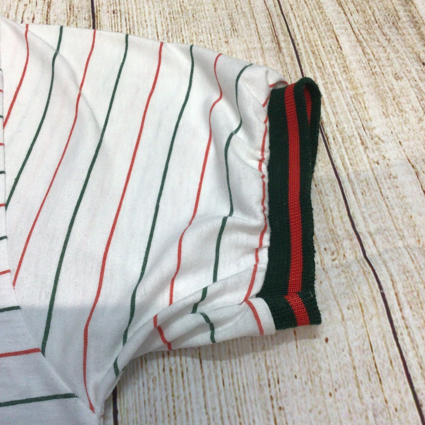 Vintage Gucci White Red Green Striped Cotton Polo Shirt Size Ch46 (approx.)