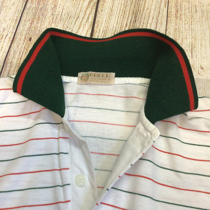 Vintage Gucci White Red Green Striped Cotton Polo Shirt Size Ch46 (approx.)