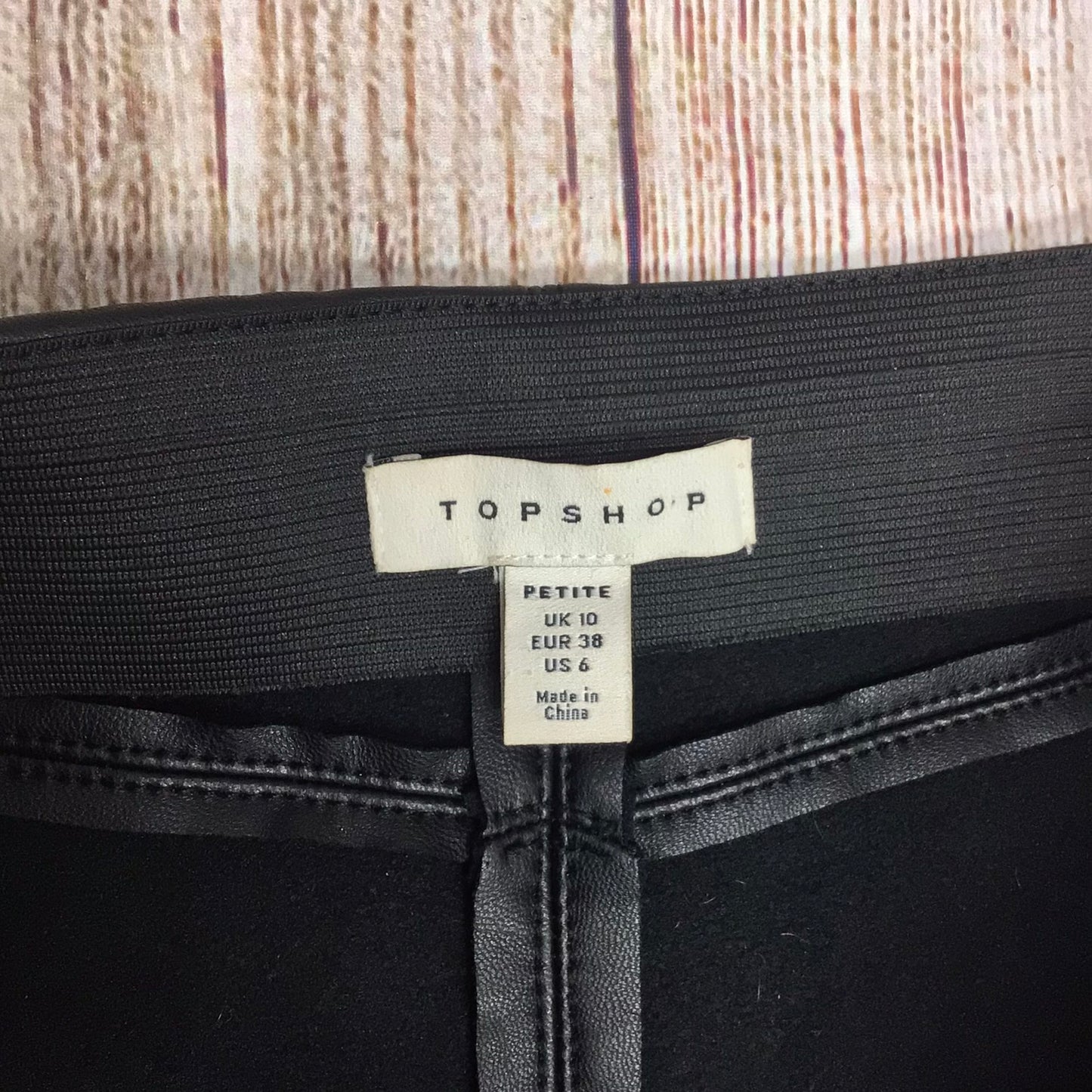 Topshop Black Pleather Trousers/Leggings Size 10 Petite