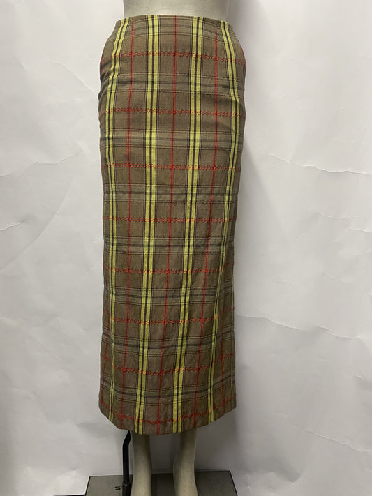 Beauty and Youth United Arrow Yellow Plaid Midi Fitted Skirt Medium