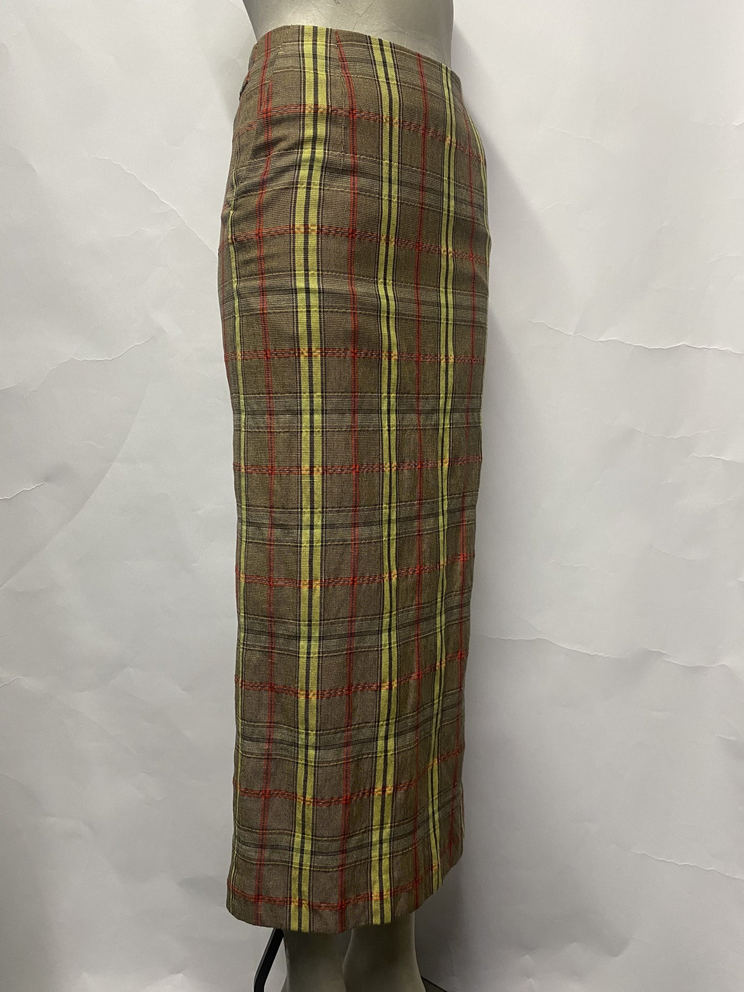 Beauty and Youth United Arrow Yellow Plaid Midi Fitted Skirt Medium