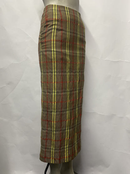 Beauty and Youth United Arrow Yellow Plaid Midi Fitted Skirt Medium