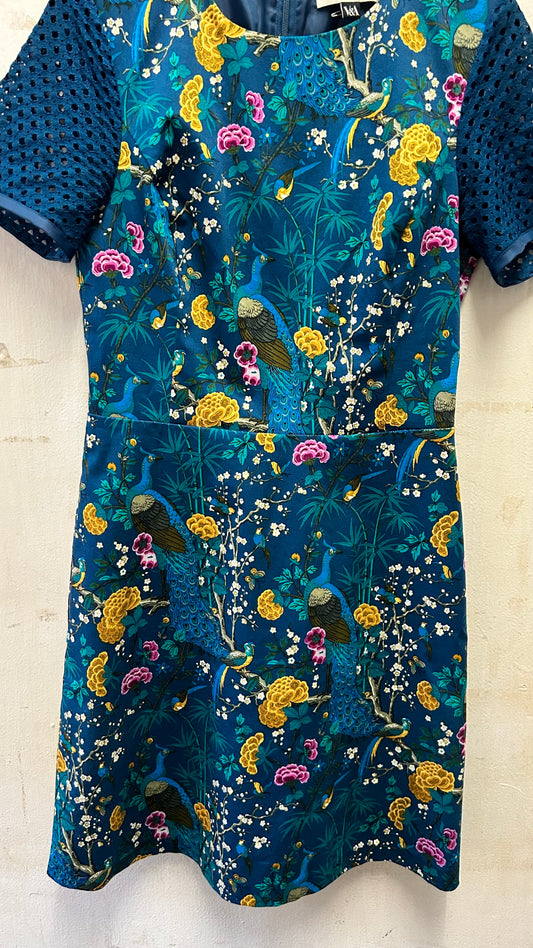 Oasis V&A Dress, size 8, Aqua Peacock pattern