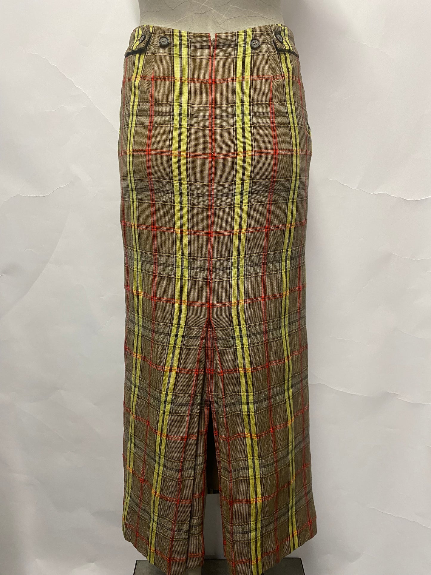 Beauty and Youth United Arrow Yellow Plaid Midi Fitted Skirt Medium