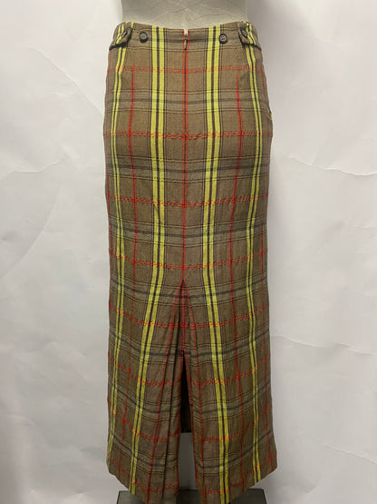 Beauty and Youth United Arrow Yellow Plaid Midi Fitted Skirt Medium