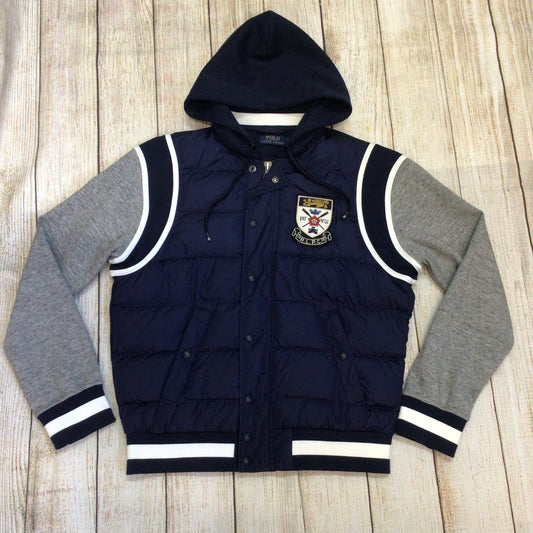 Polo Ralph Lauren Blue Down Jacket w/Grey Jersey Sleeves Size S