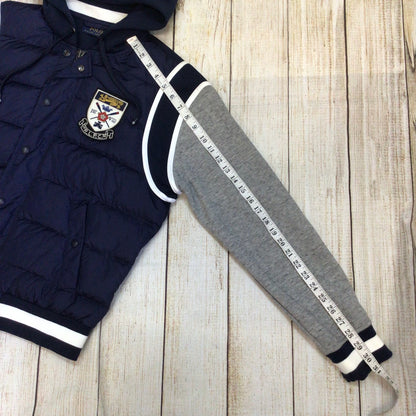 Polo Ralph Lauren Blue Down Jacket w/Grey Jersey Sleeves Size S