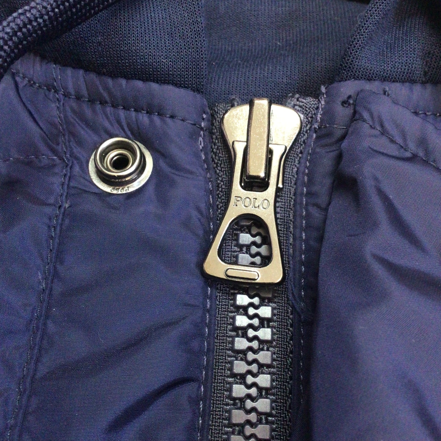 Polo Ralph Lauren Blue Down Jacket w/Grey Jersey Sleeves Size S