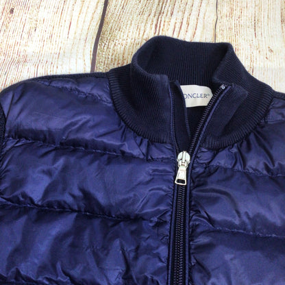 Moncler Maglia Tricot Blue Cotton Down Feather Cardigan Size 10A kids 140cm