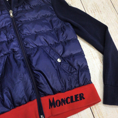 Moncler Maglia Tricot Blue Cotton Down Feather Cardigan Size 10A kids 140cm