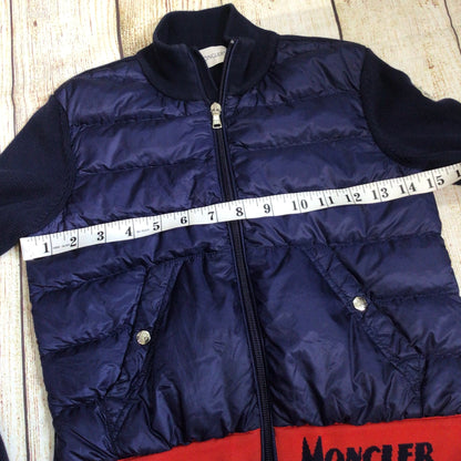 Moncler Maglia Tricot Blue Cotton Down Feather Cardigan Size 10A kids 140cm