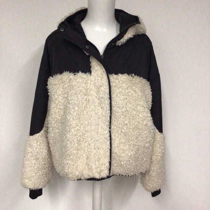 Collusion Black & Cream Nylon & Borg Mix Jacket Size 8