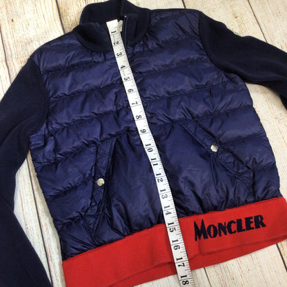 Moncler Maglia Tricot Blue Cotton Down Feather Cardigan Size 10A kids 140cm