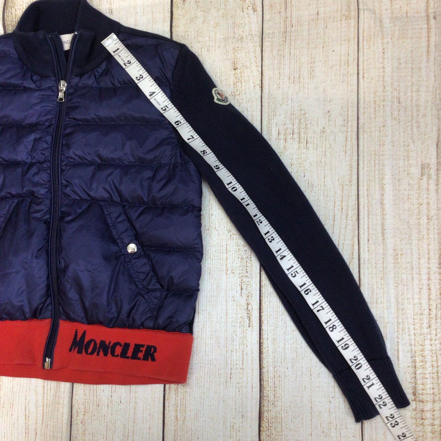 Moncler Maglia Tricot Blue Cotton Down Feather Cardigan Size 10A kids 140cm